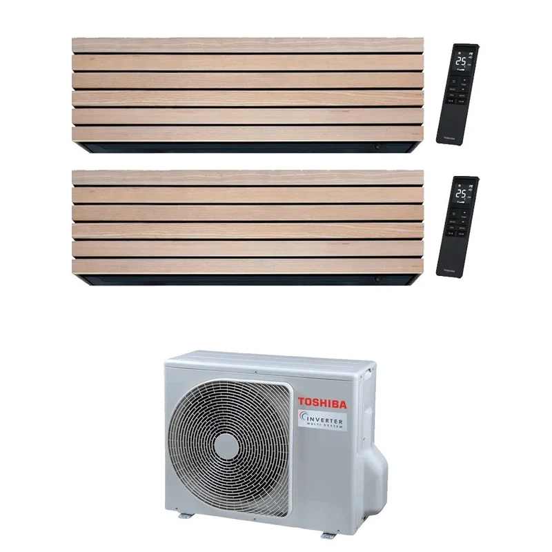 Climatizzatore Condizionatore Toshiba Dual Split Inverter serie Daiseikai 10 Wood 9+12 (10+13) Btu Con RAS-2M18G3AVG-E Gas R-32 Wi-FI Integrato A+++/A++
