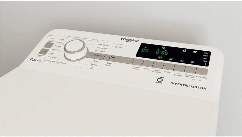 Lavatrice A Carico Dall'Alto Whirlpool TDLR 65241BS IT Slim 6,5 Kg Classe C 1200 Giri (A90xL40xP60) Tecnologia 6° senso Motore Inverter