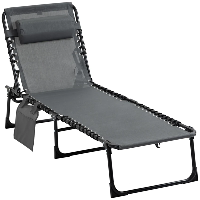 EasyComfort Sdraio da Giardino Pieghevole con Schienale Reclinabile su 5 Posizioni e Cuscino, 185x58x30cm, Grigio
