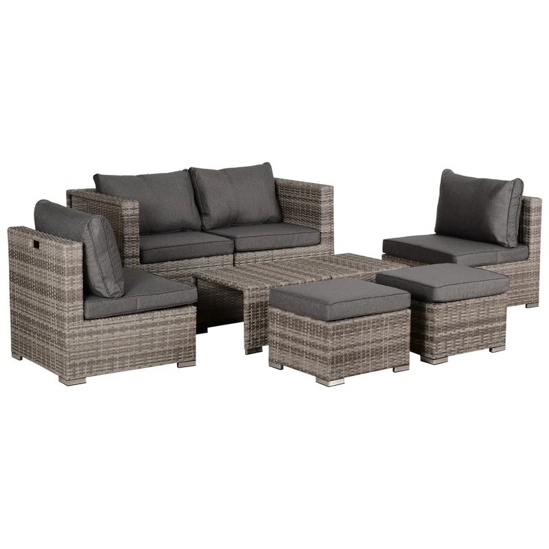 Easycomfort Salotto da Esterno in Rattan PE da 8 Pezzi, Set Mobili da Giardino Salvaspazio con Poltrone, Tavolini e Sgabelli, Grigio