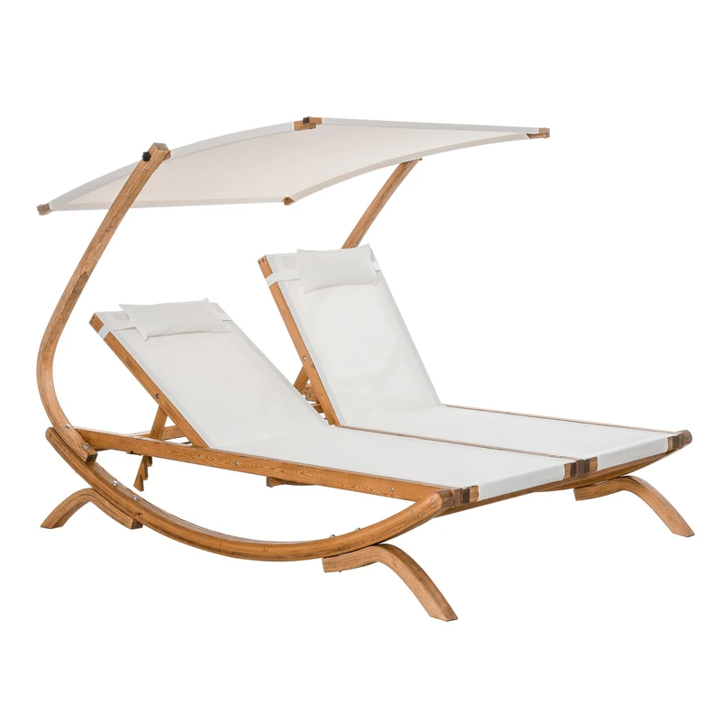 EasyComfort Lettino Prendisole Chaise Longue, Sdraio da Giardino 2 Posti con Schienale Reclinabile 3 Livelli, Tetto e Cuscini, 210x155x175cm Beige
