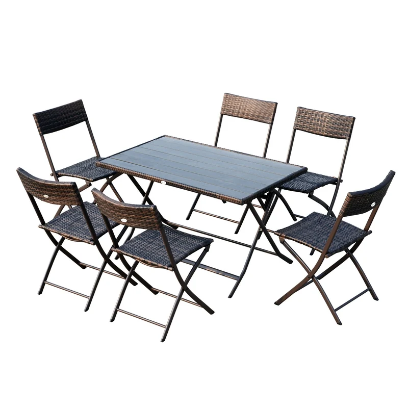 Easycomfort Set Tavolo e Sedie da Giardino 7pz Tavolo da Giardino con 6 Sedie Pieghevoli Mobili da Esterno Polyrattan