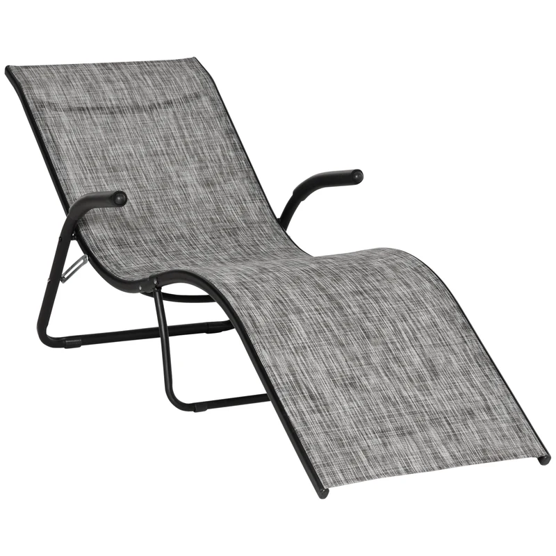 Easycomfort Lettino Prendisole Pieghevole Ergonomico da Esterno in Metallo e Tessuto a Rete, 170x62x68cm, Grigio