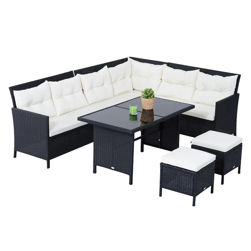Easycomfort Set Mobili Rattan da Esterno 6pz con Cuscini Giardino Nero
