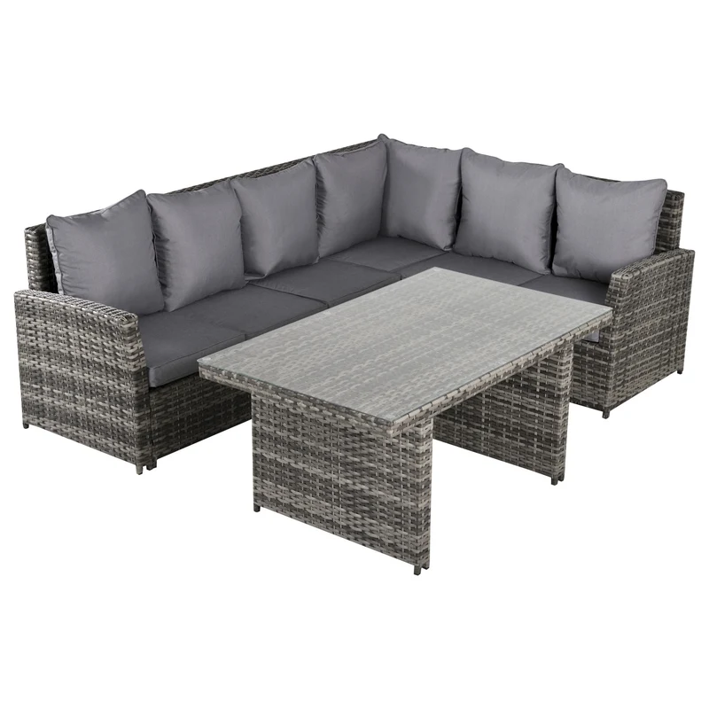 Easycomfort Salotto da Giardino Set 3 Pz con 2 Divani da Esterno e 1 Tavolo da Giardino in Rattan Sintetico Grigio