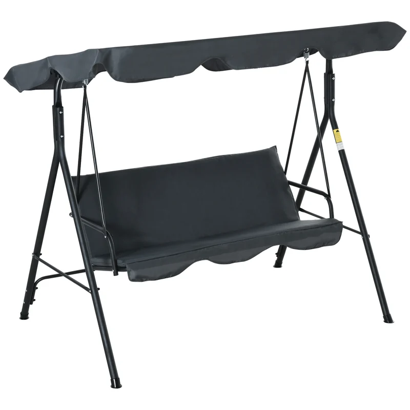 Easycomfort Dondolo da Giardino 3 Posti con Tettuccio Parasole Regolabile e Cuscini, 172Lx120x153cm, Grigio