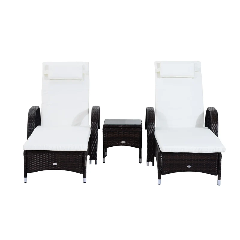 Easycomfort Set da Giardino con 2 Sedie a Sdraio con Schienale Reclinabile e Tavolino Basso in Rattan PE, Marrone
