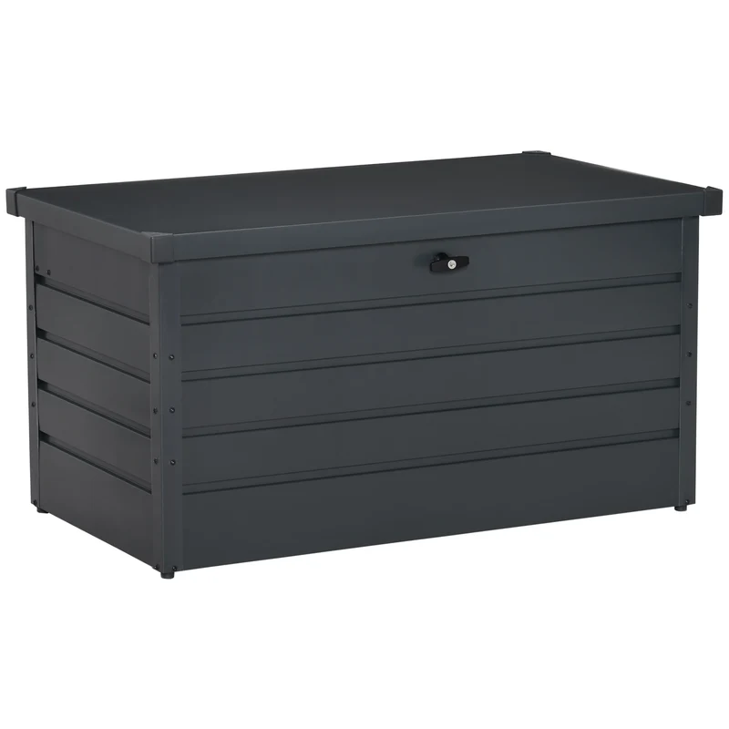 Easycomfort Panca Baule Contenitore da Giardino con Chiave, Cassapanca Moderna in Acciaio, Grigio, 120x62x62cm
