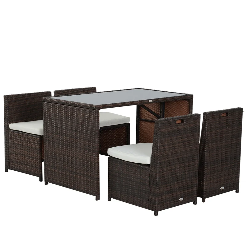 Easycomfort Set Mobili da Giardino in Rattan 5pz Tavolo Pranzo 4 Sedie con Cuscini