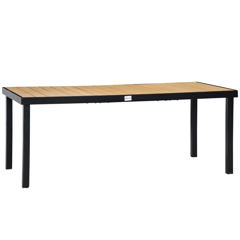 Easycomfort Tavolo da Giardino per 8 Persone in Alluminio, Tavolo da Esterno in Plastica per Terrazzo e Balcone, Nero e Color Legno