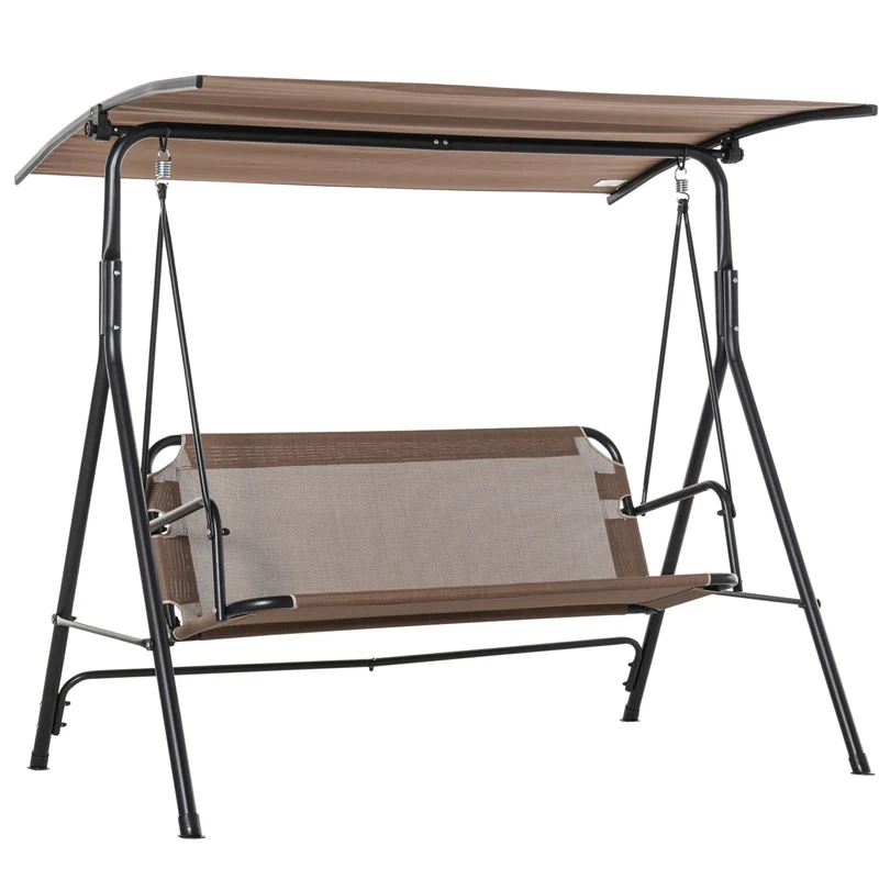 Easycomfort Dondolo da Giardino Terrazza 3 Posti con Tettuccio Regolabile in Metallo e Texteline 172x110x155cm Marrone