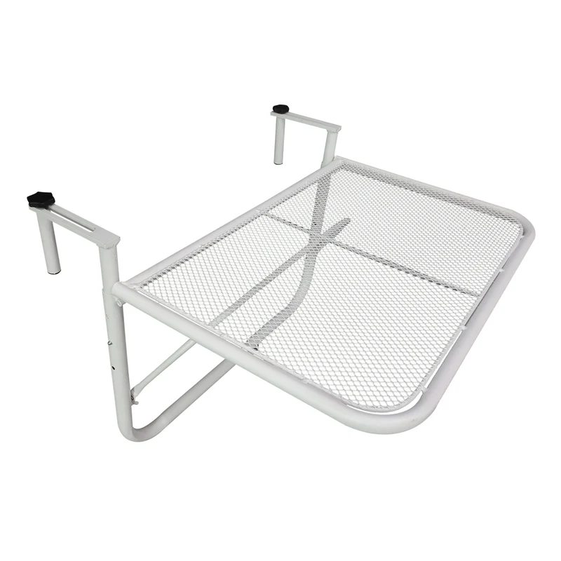 Easycomfort Tavolo da Ringhiera con Ganci ad Altezza Regolabile su 3 Livelli, in Metallo, 60x56.5x45 cm, Bianco