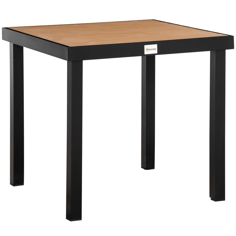 Easycomfort Tavolo da Giardino per 4 Persone in Alluminio e Plastica, Nero e Color Legno