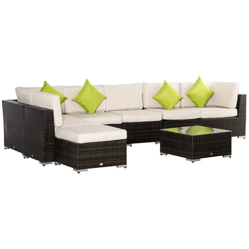 Easycomfort Mobili da Giardino in Rattan e Alluminio Set 8 Pezzi, Salotto da Giardino Componibile con Divani e Tavolino da Esterno