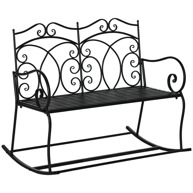 Easycomfort Sedia a Dondolo a 2 Posti in Metallo Elegante con Schienale Decorato da Esterni 103x74.5x88 cm Nera