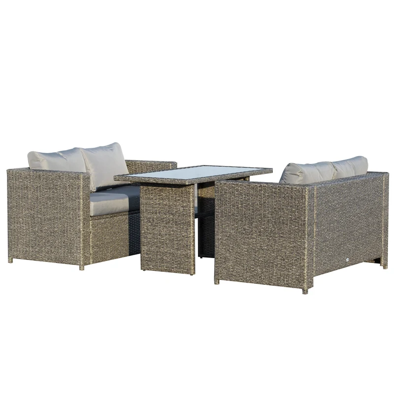 Easycomfort Set 3 Pezzi Mobili da Giardino con 2 Divani con Cuscini e 1 Tavolo in Rattan PE, Salotto da Esterno Grigio-Nero