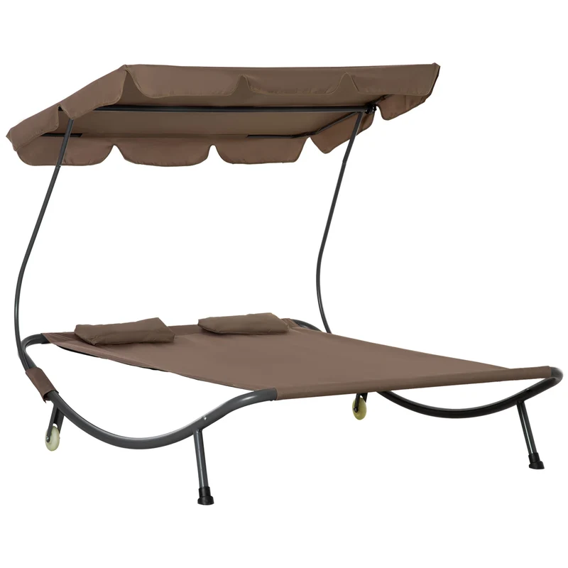 Easycomfort Lettino Matrimoniale 2 Posti Parasole Regolabile da Esterno e Giardino 200x175 x134cm Marrone