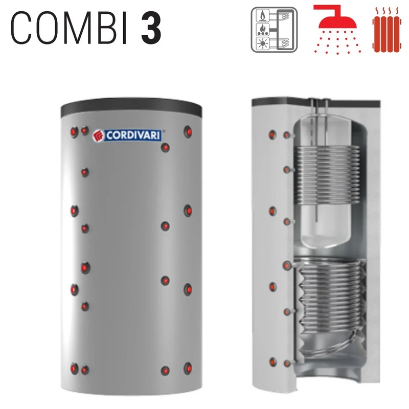 Termoaccumulatore Per Acqua Di Riscaldamento Cordivari Modello COMBI 3 WB 500 con Accumulo A.C.S. In Polywarm e 2 Scambiatori Fissi