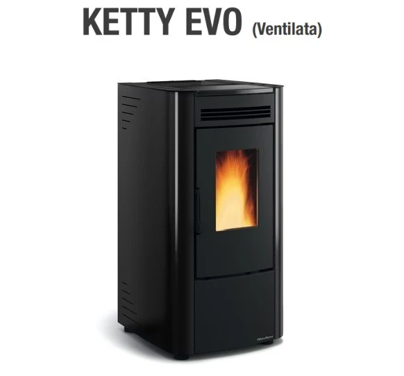 Stufa a Pellet La Nordica Extraflame Modello KETTY EVO 6,5 kW Colore Nera Telecomando Optional