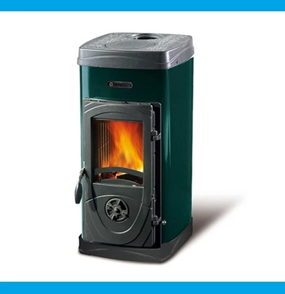STUFA A LEGNA IN ACCIAIO E GHISA FUOCO CONTINUO LA NORDICA EXTRAFLAME MOD. SUPER JUNIOR 5 KW VERDE