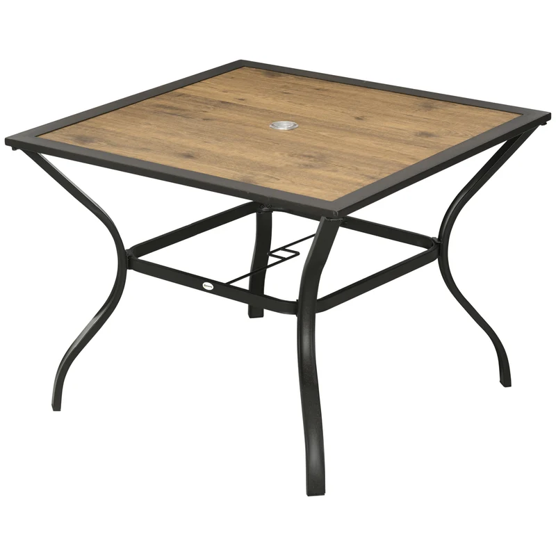 Easycomfort Tavolo da Giardino Marrone per 4 Persone con Foro Centrale per Ombrellone, 94L x 94P x 71A cm