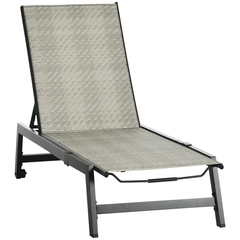 Easycomfort Sdraio da Giardino in Rattan e Alluminio Regolabile in 5 Posizioni con Ruote, 162x60x90 cm