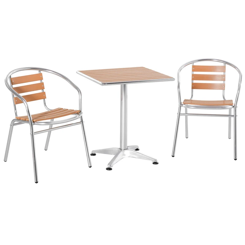 EASYCOMFORT Set Tavolo e 2 Sedie da Esterno in Alluminio con Finitura Effetto Legno