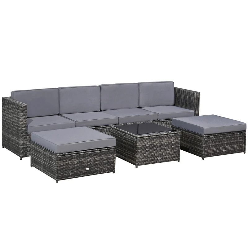 Easycomfort Set da 7 Pezzi Salotto da Esterni in Rattan con Poltrona Pouf Tavolino Grigio