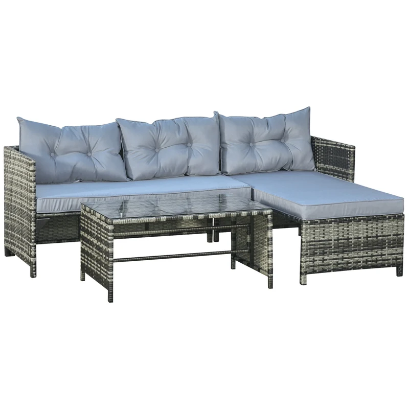 EASYCOMFORT Salotto da Esterno con Divano Componibile e Tavolino in PE Rattan Grigio