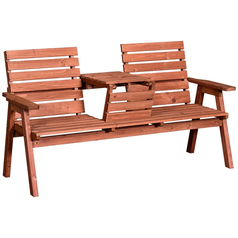 Easycomfort Panchina da Esterni in Legno di Abete 2 o 3 Posti, Tavolino Convertibile in Seduta, Impermeabile, 160x68x92cm