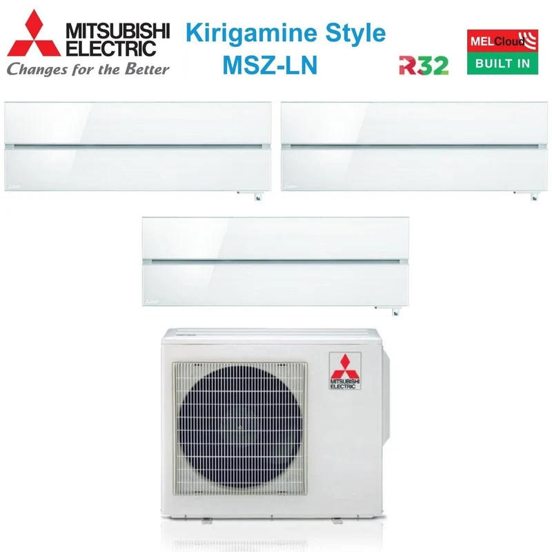 Condizionatore Mitsubishi Electric Trial Split Kirigamine Style Pearl White 9000+12000+12000 con MXZ-4F72VF R-32 Wi-Fi Integrato