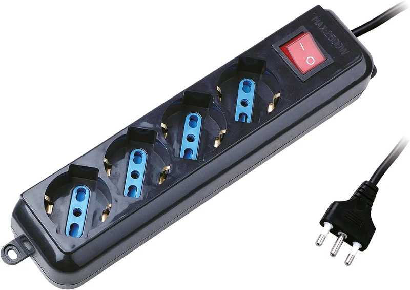Multipresa Elettrocanali 4 Posti Schuko/Bivalente con Cavo Nera – ECK11104N