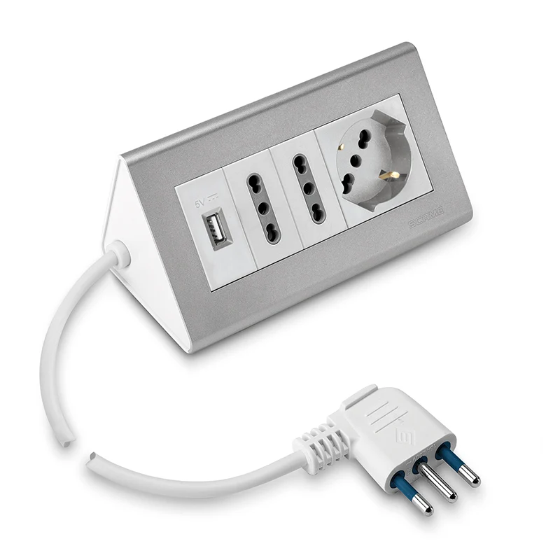 Multipresa da Scrivania Scame 1 Schuko + 2 Bivalenti 10/16A con Presa USB