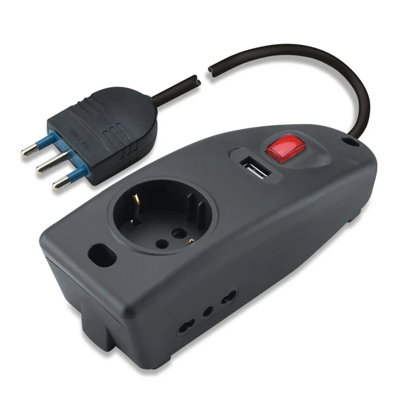 Presa Multipla Scame 3 Posti con USB e Interruttore Nera – 165.20431.N
