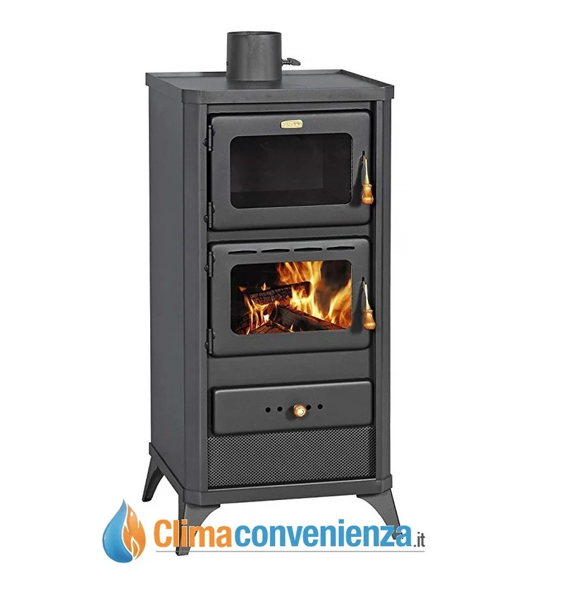 Stufa a Legna con forno Fime 12/16 kW acciaio nero antracite