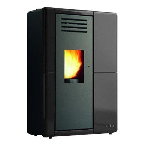 Stufa a Pellet Ventilata Anselmo Cola CUPIDO 8,0 kW Nera in Acciaio-Maiolica Wi-Fi Integrato con Telecomando Incluso
