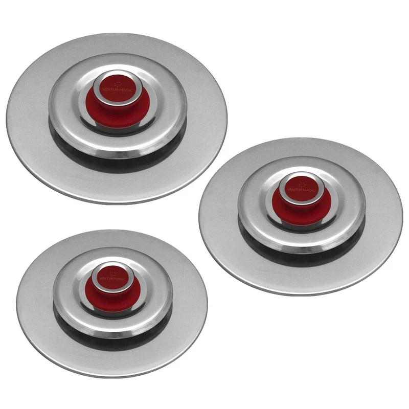 Kit 3 Coperchi Magici Antiodore Ventur Magic Ø27, Ø31, Ø35 cm Cooker in Acciaio Inox Pomello Rosso Seconda Scelta