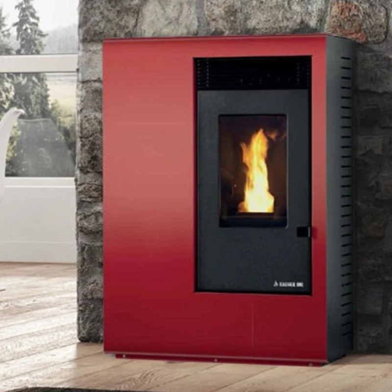 Stufa a Pellet ad Aria Ventilata Forzata Karmek One Modello IBIZA S 10,5 kW in Acciaio Colore Rosso