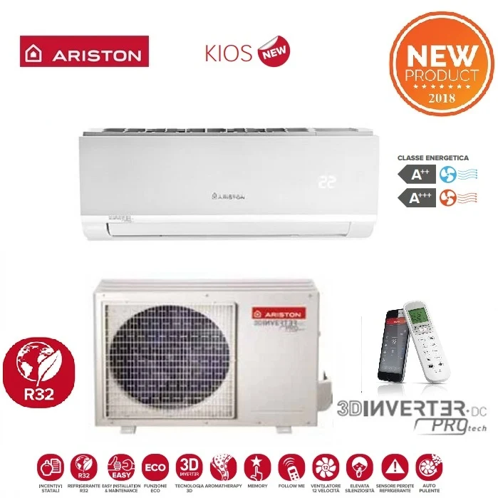 CLIMATIZZATORE CONDIZIONATORE ARISTON INVERTER serie KIOS 9000 BTU 25 MUD6 R-32 Wi-Fi OPTIONAL