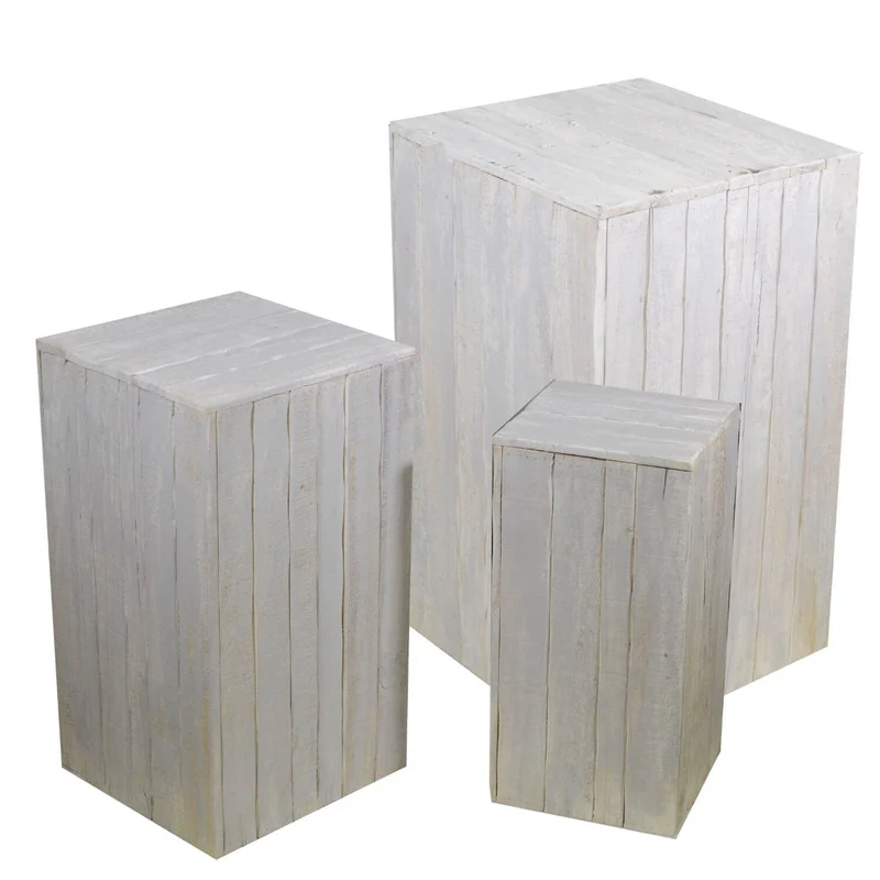 Set 3 Colonnine Portapiante Quadrate in Legno 50x80x50cm Quadro Grigio