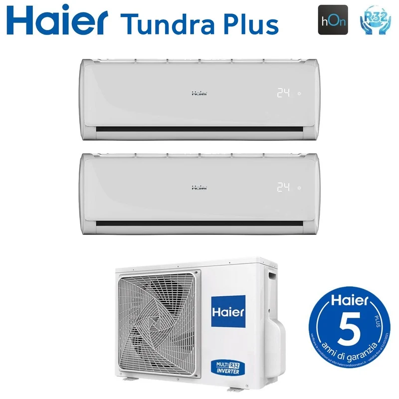 Climatizzatore Condizionatore Haier Dual Split Inverter serie TUNDRA PLUS 7+12 con 2U40S2SM1FA R-32 Wi-Fi Integrato 7000+12000