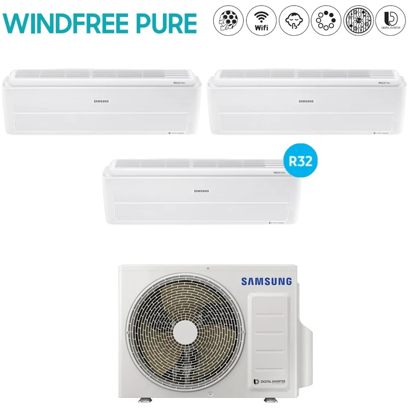 Climatizzatore Condizionatore Samsung Trial Split Inverter serie WINDFREE PURE 7+9+12 con AJ068RCJ R-32 Wi-Fi Integrato 7000+9000+12000