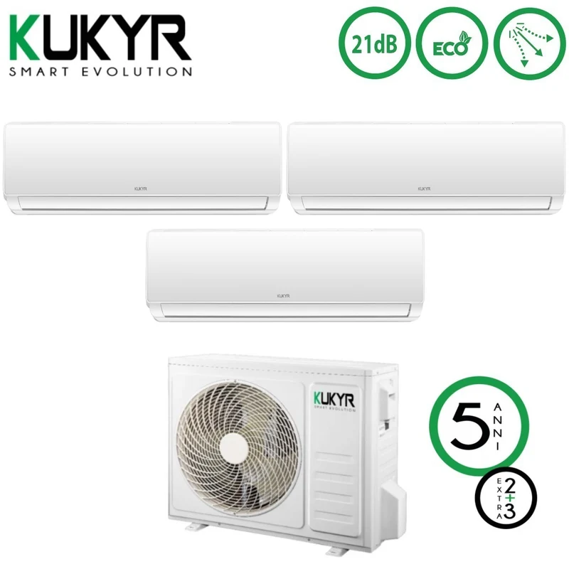 Climatizzatore Condizionatore Kukyr Trial Split Inverter serie SUN 9+9+9 con MULTI27-OUT R-32 9000+9000+9000 - Novità