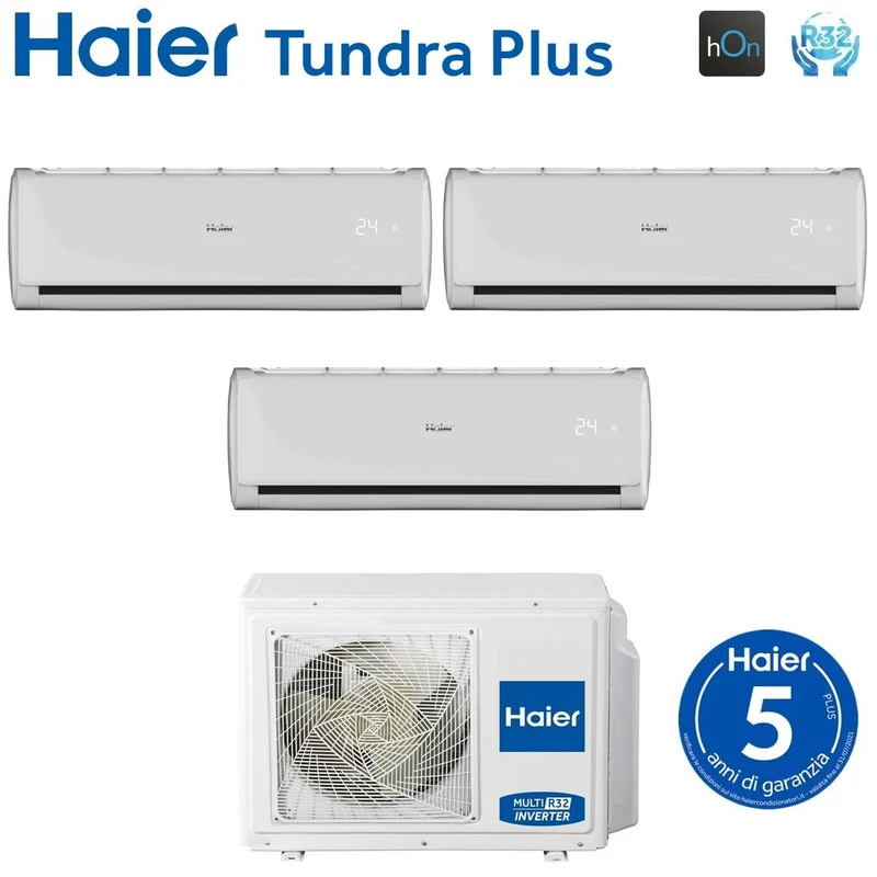 Climatizzatore Condizionatore Haier Trial Split Inverter serie TUNDRA PLUS 7+7+9 con 3U55S2SR3FA R-32 Wi-Fi Integrato 7000+7000+9000