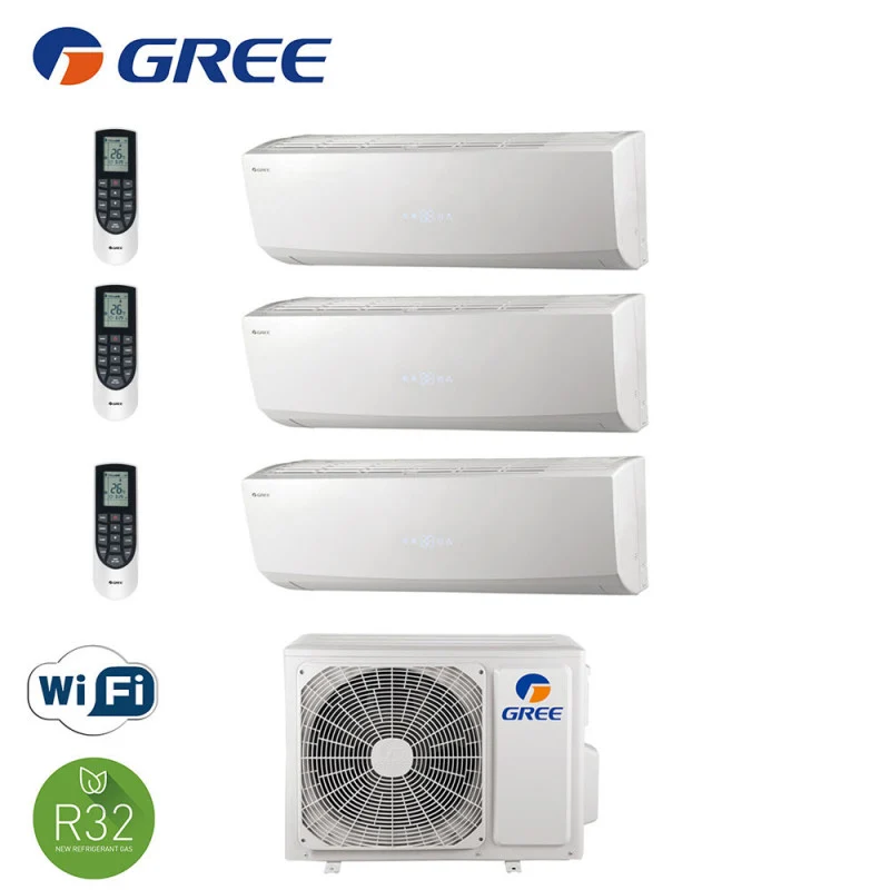 CLIMATIZZATORE CONDIZIONATORE GREE TRIAL SPLIT INVERTER serie LOMO 9+9+9 con GWHD21NK6LO Wi-Fi R-32