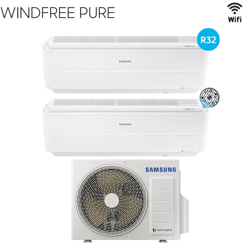 Climatizzatore Condizionatore Samsung Dual Split Inverter serie WINDFREE PURE 7+12 con AJ040NCJ R-32 Wi-Fi Integrato 7000+12000