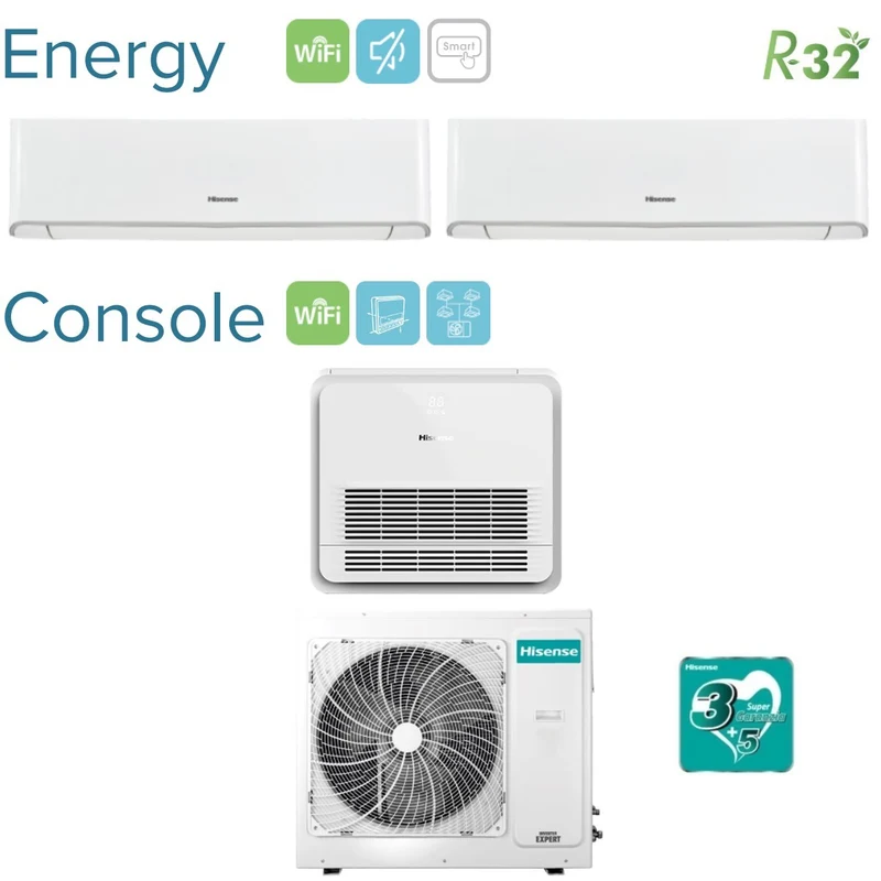 Climatizzatore Condizionatore Hisense Trial Split Energy 9000+12000 + Console AKT 9000 con 4AMW81U4RAA R-32 Wi-Fi Integrato 9+9+12