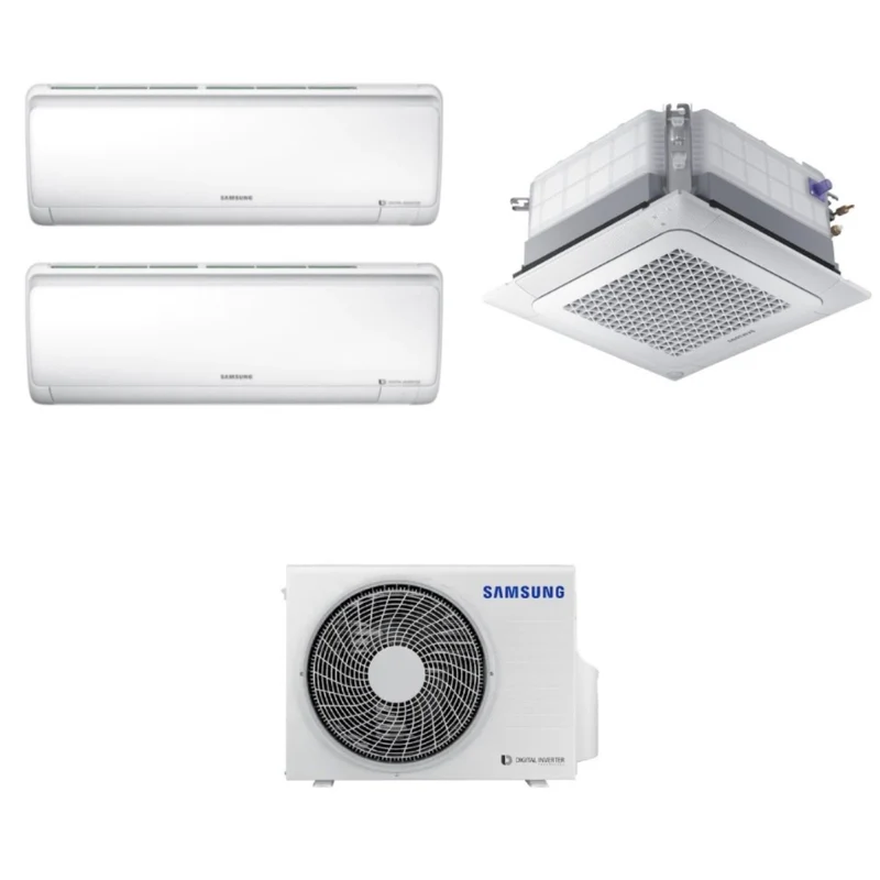 Climatizzatore Condizionatore Samsung Trial Split Inverter serie MALDIVES QUANTUM 9000+9000 + Cassetta 12000 con AJ052MCJ3EH/EU R410 Con Pannello e Telecomando Incluso 9+9+12