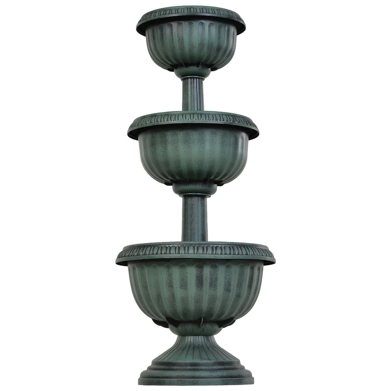 Portapiante Fioriera 3 Livelli Ø43x98,5 cm con Forma a Fontana Verde Antico