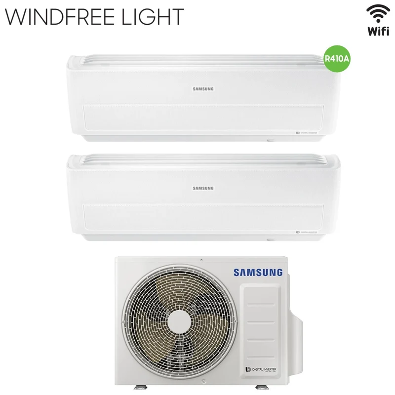 Climatizzatore Condizionatore Samsung Dual Split Inverter serie WINDFREE LIGHT 9+9 con AJ040MCJ R-410 Wi-Fi Integrato 9000+9000